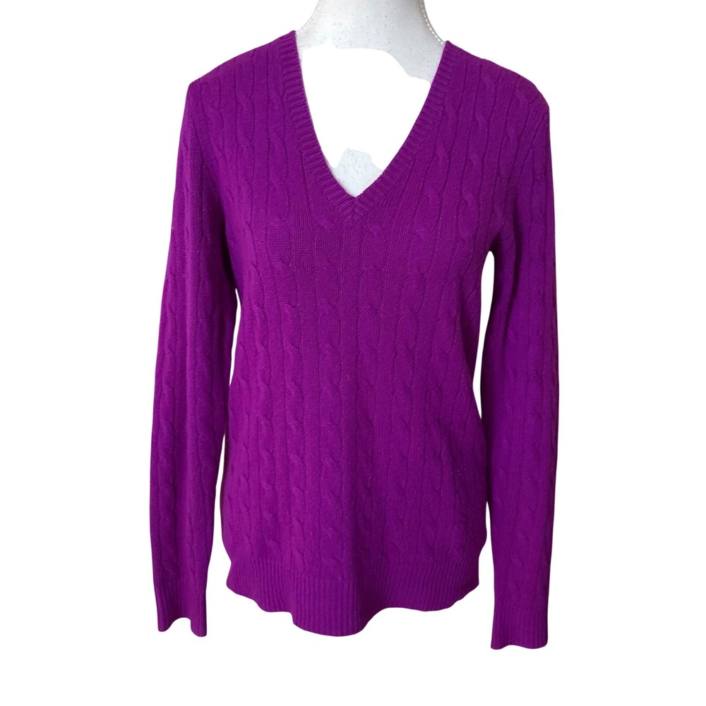 POLO RALPH LAUREN Purple V Neck Cashmere Cable‎ Knit Sweater Size Medium